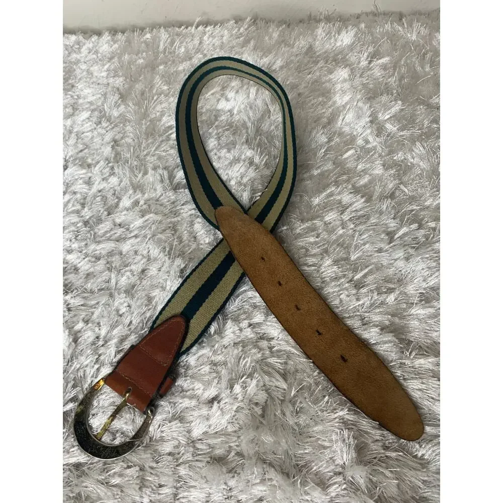 Green Tan Twill Leather Belt 1.75